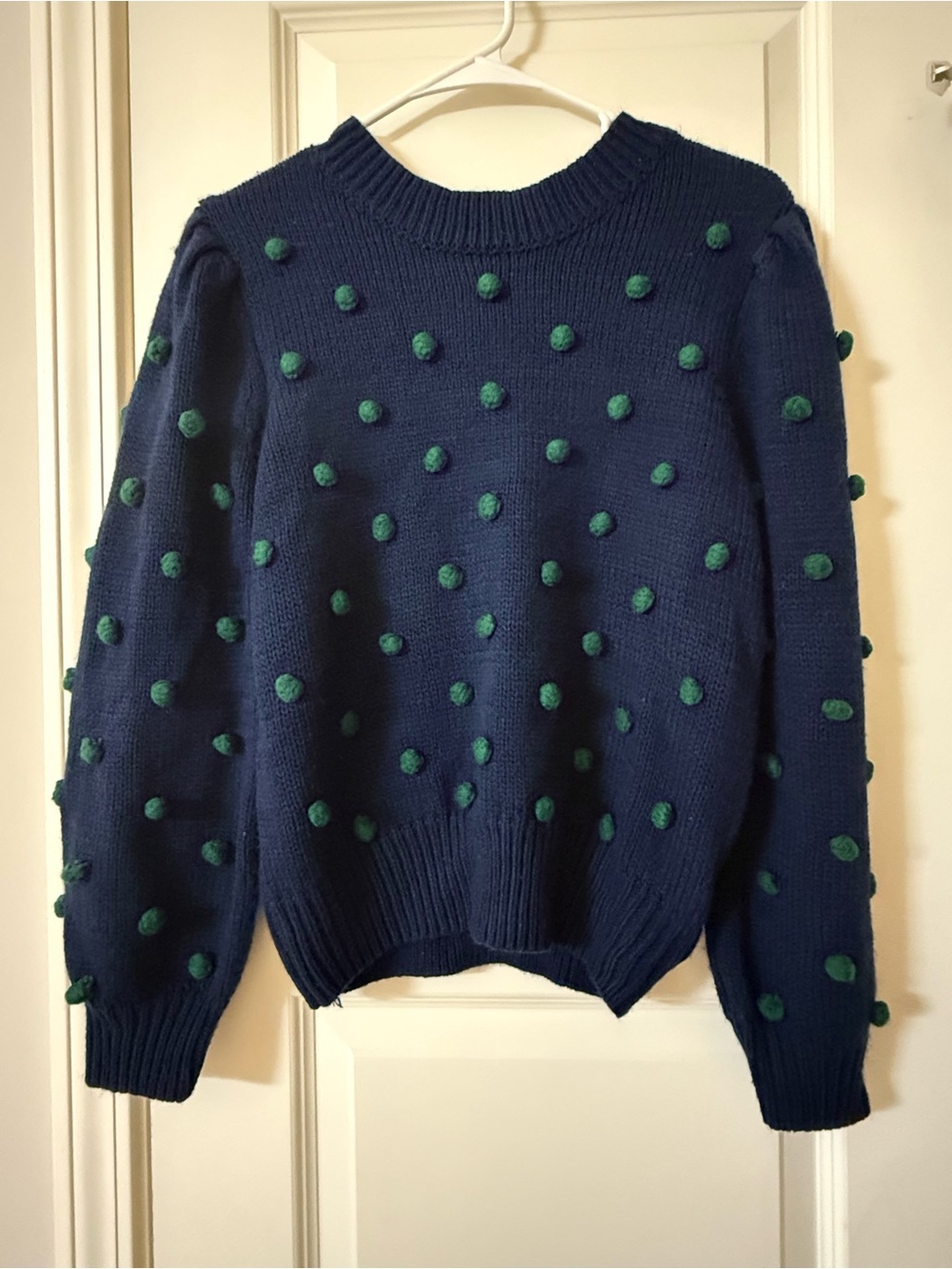 Crown & Ivy Navy Blue Knit Pom Pom Bobble Sweater - Size Small - Long Sleeve